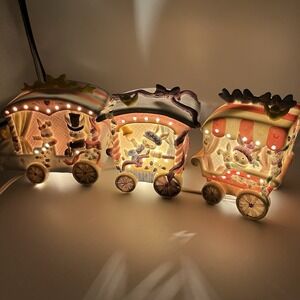 Easter Bunny Lighted Porcelain Bunny Train Festive 3-piece Adorable Decorative